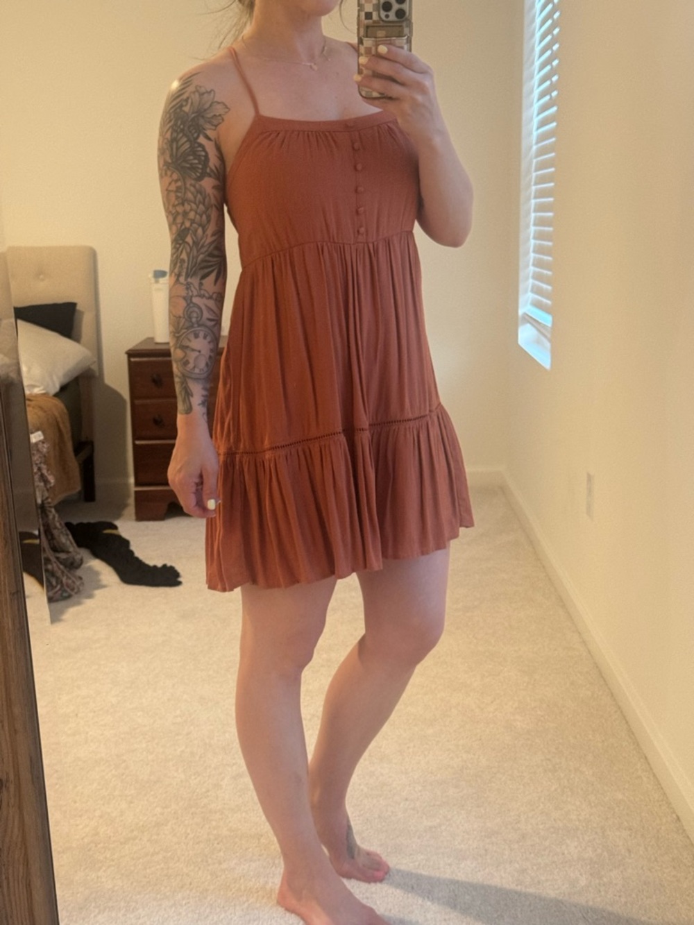 Spaghetti Strap Mini Dress in Rust - Picture 2 of 5